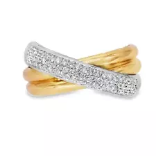 18k white yellow gold 0.65ct VS diamond rolling multiband crossover ring size 8