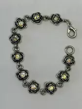 Primrose Retired PD Premier Designs Link Bracelet Silver Tone Flower AB Crystals