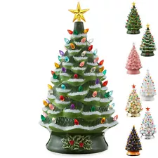 24" Pre-Lit Ceramic Christmas Tree Hand-Painted Tabletop with Lights