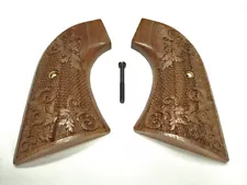 --Walnut Floral Checkered Ruger New Vaquero XR3 Frame Grips Engraved Textured