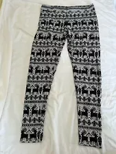 H&M - Christmas Reindeer - Black / Grey - Stretchy Leggings - UK Size L - Used