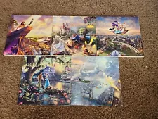 Lot of 5 Thomas Kinkade Disney Prints Wood Frame 12" x 12" Lion King Aladdin