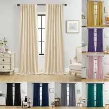 Solid Color Rod Pocket Blackout Curtain Thermal Insulated Drapes for Glass Door