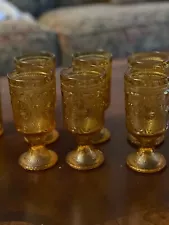 6 Piece Vintage Indiana Amber Glass Goblets PLUS 2 Drinking Glasses