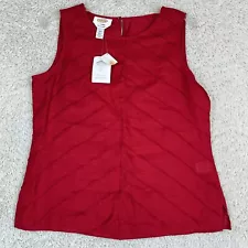 Talbots 100% Linen Tank Blouse Womens Size 10 Red Sleeveless Button Back Top