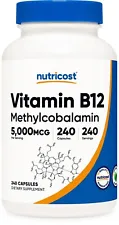 Nutricost Vitamin B12 (Methylcobalamin) 5000mcg, 240 Capsules - Non-GMO