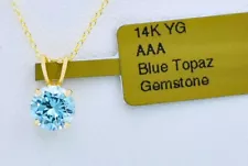 GENUINE 1.24 Cts BLUE TOPAZ PENDANT 14K GOLD-6mm - MADE IN USA - Free Appraisal