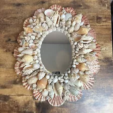 Vintage Seashell Oval Wall Mirror Frame Handmade Coastal Core Beach Nautical