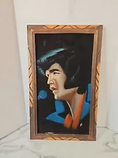 Vintage Black Velvet Elvis Painting Crying Tears Original Frame 22.5” x 13.5"