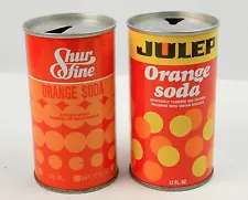 Pair Vintage Straight Steel Orange Soda Cans Shur Fine / Julep VG Cond.