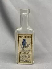 Rare Label Antique Owl Brand Vanilla Extract Glass Bottle Winona Minnesota