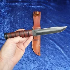 KA-BAR USMC FIGHTING COMBAT FIXED BLADE KNIFE & LEATHER SHEATH OLEAN N.Y. MINT!