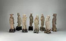 VINTAGE SET OF (8) CHINESE SOAPSTONE IMMORTALS FIGURES 4.5" 20th c.