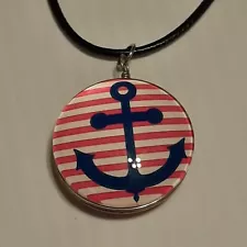 Boat Anchor Double sided Pendant Charm / 17"+2"(chain) Necklace Rope (3)