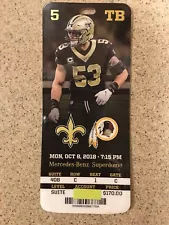 NEW ORLEANS SAINTS SEASON TICKET STUB 10/8/2018 vs REDSKINS DREW BREES RECORD