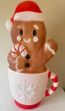 NEW 2024 33in LED Blow Mold Gingerbread in a Cocoa Cup CandyCane Christmas Decor