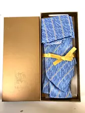 ITALO FERRETTI Neck Tie & Pocket Square Set Blue Silk Hand Made In Italy IN BOX