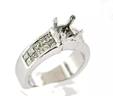 SALE 1.05 CT Natural princess cut diamond semi mount ring VS1/G 18K white gold