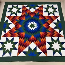 Handmade Christmas Texas Lone Star Cotton Patchwork quilt top/topper 86x86"