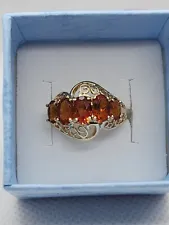 14k Rare 5 Stone Spessartite Garnet Filigree Ring