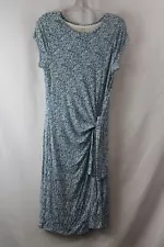 NWT LOFT Women's Blue/White Speckled Front Tie Cap Sleeve Dress sz M