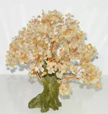 Bonsai Tree Ceramic Large Real Orange Citrine Gemstone Chips Money Good Luck 12"