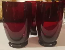 VINTAGE RUBY RED GLASS DRINKING GLASSES TUMBLER 4.5" Set Of 3 Handblown