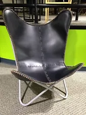 Leather Butterfly Chair. New in box. Black leather w/ pewter frame. Adult size.