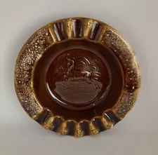 Hull Ceramic/Pottery Brown Drip Glaze Cigar Ashtray. Embossed Deer In The Middle