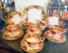 Gorgeous!Vintage 1945 Royal Albert Old English Rose Heavy Gold(15 Pieces)Tea Set