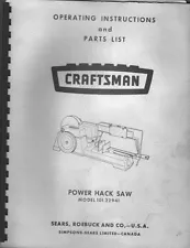 1973 Craftsman 101.22941 Power Hack Saw Instructions