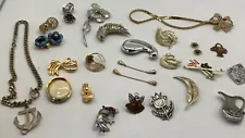 24 Pins Brooches Earrings Necklace Monet BSK Lisner Gerry’s Pewter Skis Silver