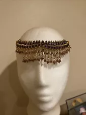 Belly Dance Purple Jeweled Head Dress Necklace for Women Bride Girls Adjustable