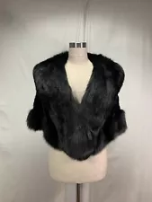 REAL USA BLACK MINK FUR LADY STOLE TRIMMED W/FINNISH BLACK FOX FUR FREE SHIPPING