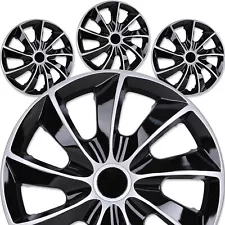 14" 4-Pack Black&Silver Snap On Full Hub Caps Wheel Covers Fits R14 Tire & Rim