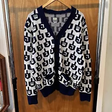 Men’s Gelt Fiend Jewish Hanukkah Cardigan Sweater Made In Usa XL