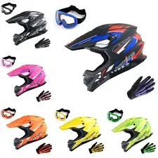 1Storm Motocross BMX MX ATV Dirt Bike Mountain Helmet HF803 + Goggle + Gloves