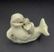 Dolphin w/ Mermaid Genuine Cultured Ivory Sculpture Cook Company Figurine USA