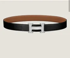 Size 95 NEW Hermes SILVER Constance H Men Belt & Reversible leather strap 32 mm