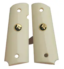 TAURUS PT 1911 FULL SIZE GRIPS IMITATION IVORY CUSTOM GOLD MED BULL HEAD #Random