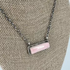 Navajo Queen Pink Conch 925 Sterling Silver 1.3" Bar Necklace Sign Artist