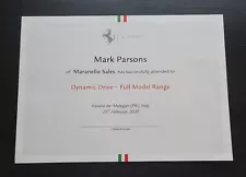 Ferrari marenello sales certificate scarce for Mark Parsons for Dynamic Drive