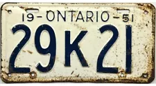 *99 CENT SALE* 1951 Ontario License Plate #29K21 No Reserve