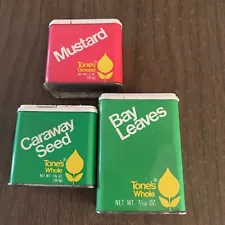 Lot Of 3 Tone’s Spice Tins - Mustard, Caraway Seed, Bay Leaves