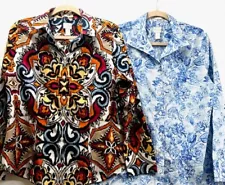 Lot of 2 Chico's Women's Blouse Dress Shirt Floral Sz. 1 Wrinkle Resistant(EB7)