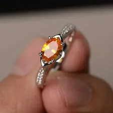 Natural Spessartite Orange garnet Natural Fanta Wedding Ring Oval Cut 925 ring