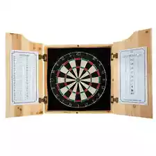 Dart Board Cabinet Set 6 Darts Scoreboard Rec Room Garage Man Cave Decor Game