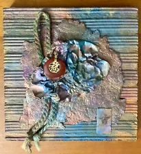 Mixed Media Tile Mosaic & Painted ‘Good Luck’ 6”x 6” Art Tile Signed