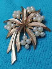 Trifari gold tone leaf cluster faux pearl highlights, Bahaman coconut tree