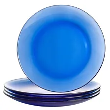 [SET OF 4] Cobalt Blue Glass Dinner Plates, Glass Plates Set, 10.5" Large Plates